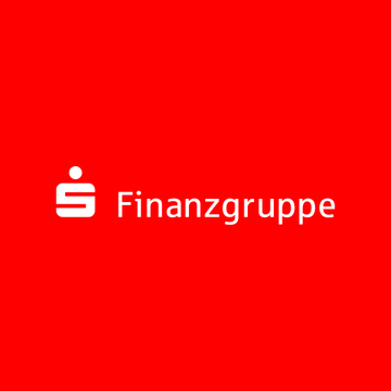 The image displays the "Finanzgruppe" logo on a red background, representing Germany's Sparkassen banking cooperative—relevant as the post announces the network's rollout of crypto trading services like Bitcoin, Ethereum, XRP, Solana, and Polygon through its app.