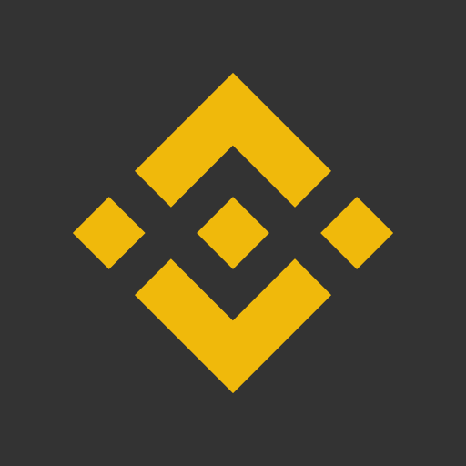 The Binance logo, a yellow geometric diamond/letter design on a black background.