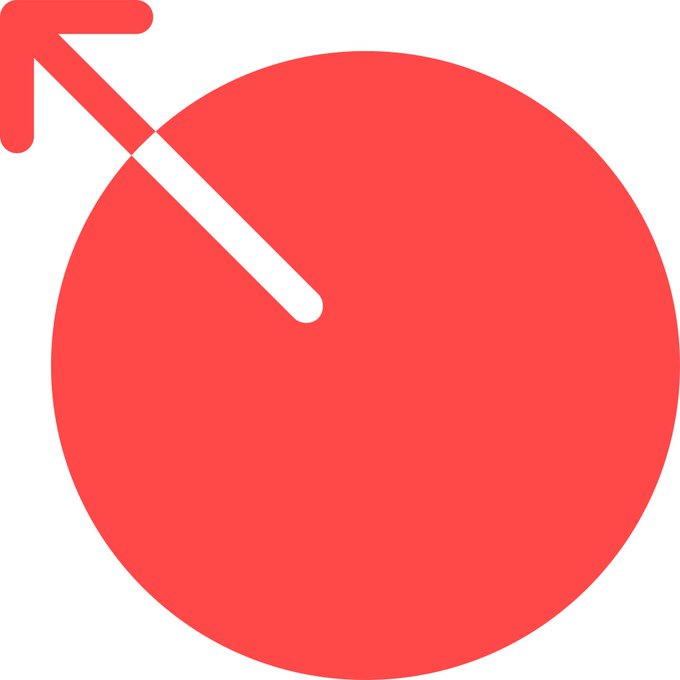 A red circular icon with a white arrow pointing to the upper-left, symbolizing growth and upward momentum, aligns with the post's bullish thesis on MetaDAO Project as a high-potential (100x) blockchain fundraising platform helping startups raise capital from crypto-native communities.