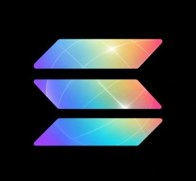 The Solana logo, featuring three stacked horizontal bars in a gradient of purple, blue, green, yellow, and orange on a black background.