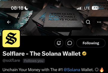 The image shows a Twitter/X profile page for "Solflare - The Solana Wallet" (@solflare), featuring their yellow "S" logo and the tagline "Unchain Your Money with The #1 @Solana Wallet." The post highlights Solflare as the recommended Solana wallet, aligning with the accompanying text that lists Solflare as the best Solana wallet alongside other Web3 tools.