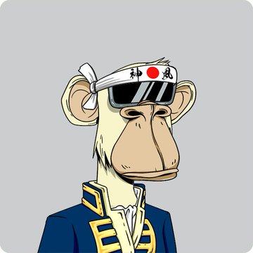A cartoon monkey wearing a blue naval-style jacket and a white headband with the Japanese characters "和風" (Japanese style) and a red sun symbol, evoking the Bored Ape Yacht Club aesthetic referenced in the post. The image ties into the "Three Apes" mentioned in the accompanying text, visually representing the NFT collectors who originated 34,500 USDC in loans on the GONDI platform.