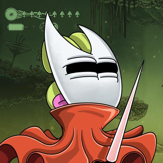 A cartoon frog character with a white mask and closed eyes holds a needle-like sword, standing against a green swampy background with health and energy bars in the top left. The image appears to be a scene from a video game, likely used to represent one of the 101 Arcade Pepe collectibles mentioned in the post.