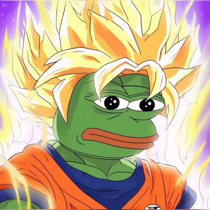 The image shows a Pepe the Frog character styled as a Super Saiyan with spiky golden blonde hair and an intense orange aura, mirroring the "all on fire" sentiment in the post. The meme combines the iconic Dragon Ball transformation look with crypto culture to humorously convey that $HYPE, $LIT, and $PEPE are surging.