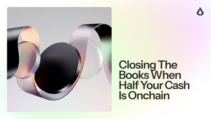 urnets logo with a gradient background and text promoting closing books when half your cash is onchain.