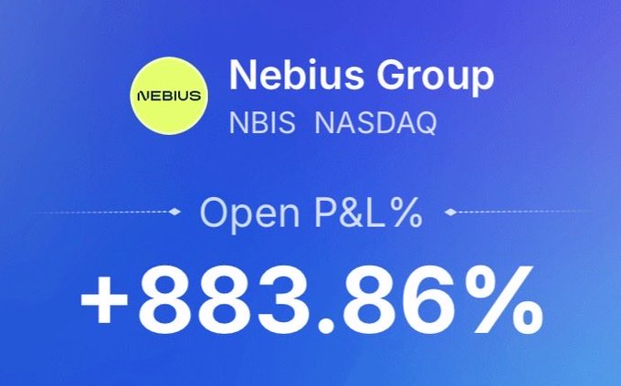 The image features a company logo for NIBS, along with the words "Open P&L" written underneath. Also displayed on the blue background are some numbers as well as text that says "8183.86%". This information is related to a post where it seems like someone bought NIBUS from another person. It appears that someone is interested in knowing more about the price of NIBUS and how they purchased it, given the specific numbers displayed on the image. The logo and the text are positioned above each other as they appear together in the same part of the image.
