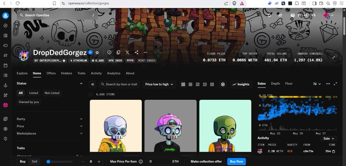 The image shows an online store called "DedGorgez" where people can buy and sell items related to the gaming world. The main screen displays a list of available items, including toy characters. There are three cartoon characters on display, with one being a green robot and two others being blue fish. The website also has a pricing page for products, displaying their prices in a clear and accessible manner. In addition to this, there's a social media section where users can share about the items and interact with each other, creating an engaging and interactive shopping experience.
