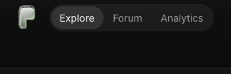 A dark-themed navigation bar showing the Polygon's 'P' logo and menu options for 'Explore', 'Forum', and 'Analytics'.