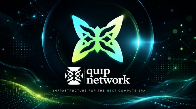 Promotional graphic for 'Qub Network' featuring a glowing green butterfly logo with the tagline 'INFRASTRUCTURE FOR THE NEXT COMPUTE ERA' on a dark digital background.