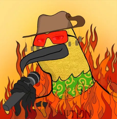 A cartoon illustration of a lemon character wearing a brown hat, red sunglasses, and a green bandana, holding a microphone while standing in flames with the text 'LEMON' at the bottom.