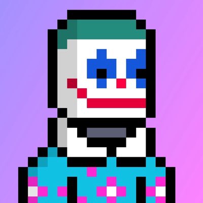 A pixel art character with teal hair, blue eyes, pink cheeks, and a wide smile wears a cyan top with pink and white patterns against a purple background.