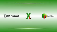 The image features a green background with white text that reads "XRP Ledger Digital Identity ecosystem grows as @ DNAOnChain expands into Zambia". The text is positioned at the bottom of the image, making it easy for viewers to understand the context behind the visual elements.