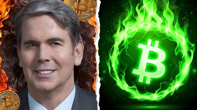 A photo of Treasury Secretary Scott Bessent, with Bitcoin logos alongside, accompanies a post claiming inflation data came in cooler than expected and touting Bitcoin as "hard money" that can't be reprinted.