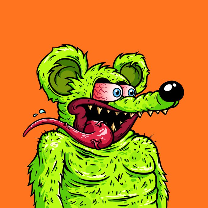 A chaotic green furry monster with bulging bloodshot eyes and a long lolling tongue grins maniacally against a bright orange background, perfectly capturing the retro Ed "Big Daddy" Roth-inspired "Rat Fink" aesthetic that launched the Monster Fink design. The wild, exaggerated expression and grotesque cartoon styling reflect the nostalgic, rebellious spirit of childhood monster culture celebrated in the post.