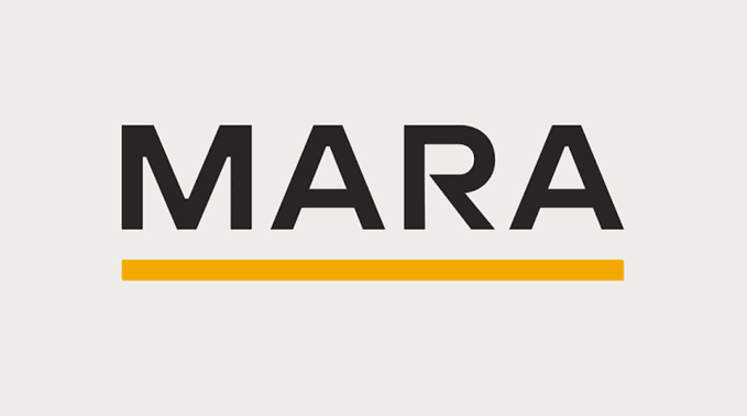 The image displays the MARA logo, featuring bold black "MARA" text with a yellow underline, representing Marathon Digital Holdings, a prominent Bitcoin mining company. The logo relates to the post's mention of "Miners selling," as MARA is one of the largest publicly traded Bitcoin miners whose selling activity is being referenced alongside MicroStrategy's Saylor.