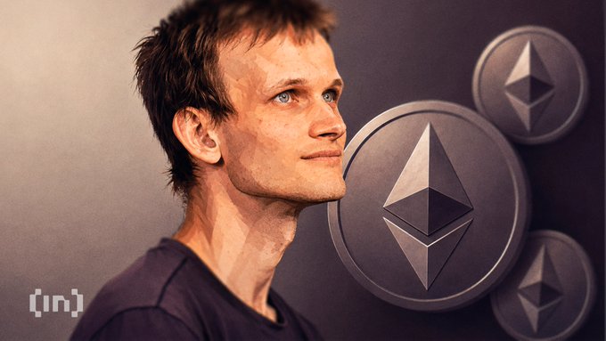 An illustrated portrait of Vitalik Buterin, the Ethereum co-founder, surrounded by three-dimensional Ethereum coin logos.