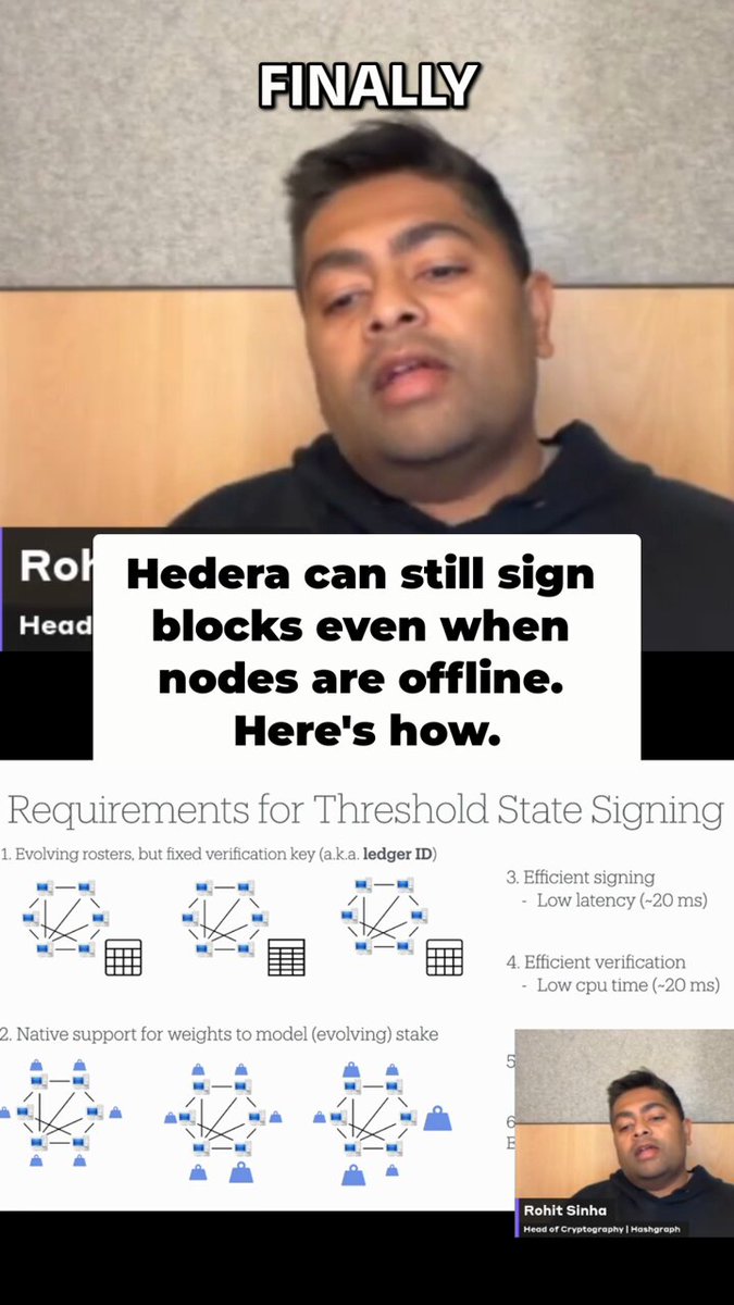 The image shows a man's face with text overlaying his photo that says "Finally". The text also includes information about hash signatures, specifically mentioning that hash signatures can still be signed even when nodes are offline. This means that if there were no internet connection available at the time of signing the hash signature, it would still be valid and could be used for verifying the authenticity of the hash signature.