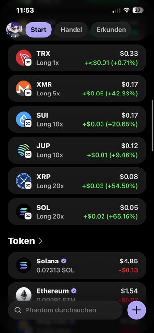 The image shows a phone screen displaying various cryptocurrency symbols, including Bitcoin, Ripple, and Solana. The text on the screen reads "Ethereum", which is likely related to the post about memes. The caption of the image also mentions that these cryptocurrencies are performing well in Germany.