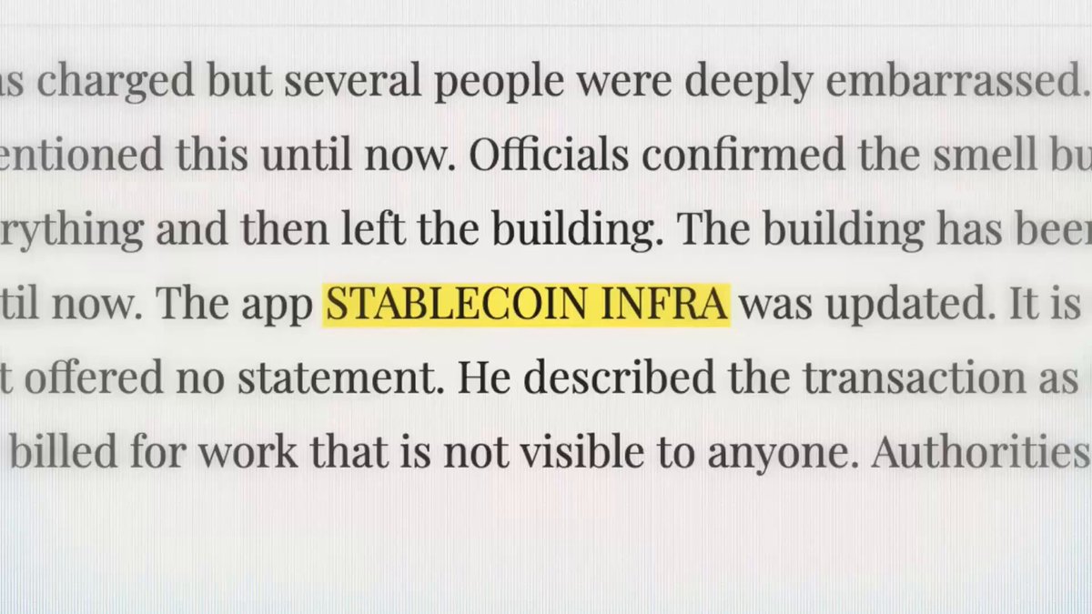 The image shows a text box containing information about an event, likely related to cryptocurrency or blockchain technology. The text box has yellow highlights that stand out against the white background of the image. The text includes phrases such as "stabilcoin Infra" and "the app was updated." This suggests that there is some sort of update or development happening in the world of cryptocurrency or blockchain, possibly related to a specific event or gathering.