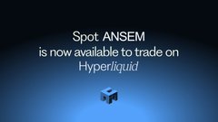 The image is a promotional announcement with white text on a dark blue background stating "Spot ANSEM is now available to trade on Hyperliquid," accompanied by a small 3D cube graphic. The "Wif 2.0" caption likely refers to the popular meme coin WIF, suggesting this announcement is teasing a new trading pair or token inspired by the WIF community's enthusiasm.