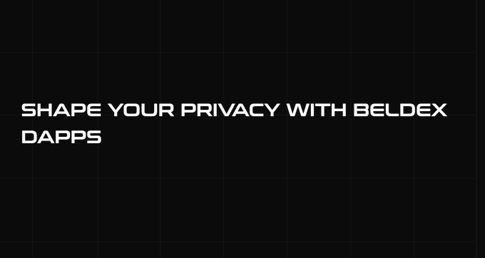 A black background features bold white text reading "SHAPE YOUR PRIVACY WITH BELDEX DAPPS," reinforcing the post's message about Beldex's (BDX) privacy-focused blockchain network and decentralized masternode infrastructure.