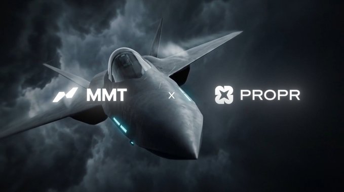 A dramatic image of a fighter jet in dark, cloudy skies with the text 'MMT x PROPR' overlaid, suggesting a collaboration between the two brands.