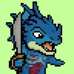 A pixel art illustration of a blue anthropomorphic hedgehog character wielding a sword, styled to resemble a horror video game sprite.