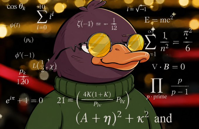 The image features a cartoon duck wearing glasses and a sweater, surrounded by various math equations and formulas. The duck appears to be pondering over these mathematical problems or possibly trying to solve them. The post suggests that people would still find discussions about these math problems interesting enough to engage in, as they are presented in an unconventional manner compared to traditional math problems.

The image also contains the text "Focus on what is in the image and how it relates to the post". This implies that the viewer should pay attention to the cartoon duck and its surroundings, rather than just focusing on the content of the post itself.