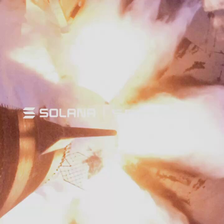 The image shows a close-up view of a rocket launch, with smoke coming out from the back of the rocket. The text "Solana" can be seen in the background, which might indicate that this is related to a company or project named Solana. The caption also mentions that the post is closed and that it's still open 24/7. This could imply that there are no restrictions on viewing the image at any time, as long as viewers keep up with the posted times for accessing the content.