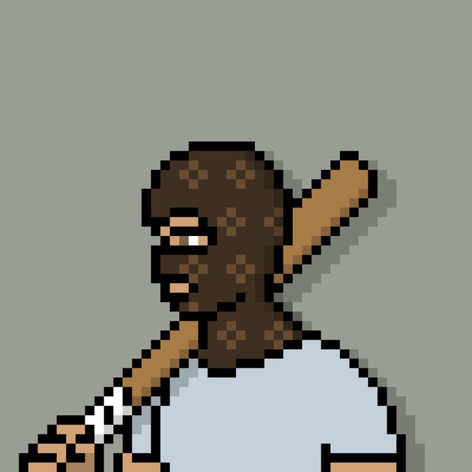 A pixel art rendering depicts a hooded figure in dark brown robes with a cross pattern, holding a small dagger or blade.