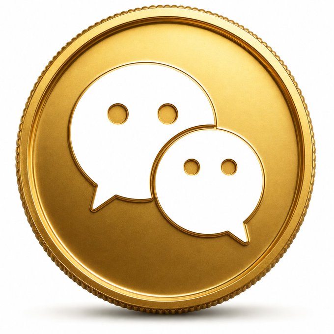 A gold coin embossed with the white WeChat chat bubble logo on a white background.
