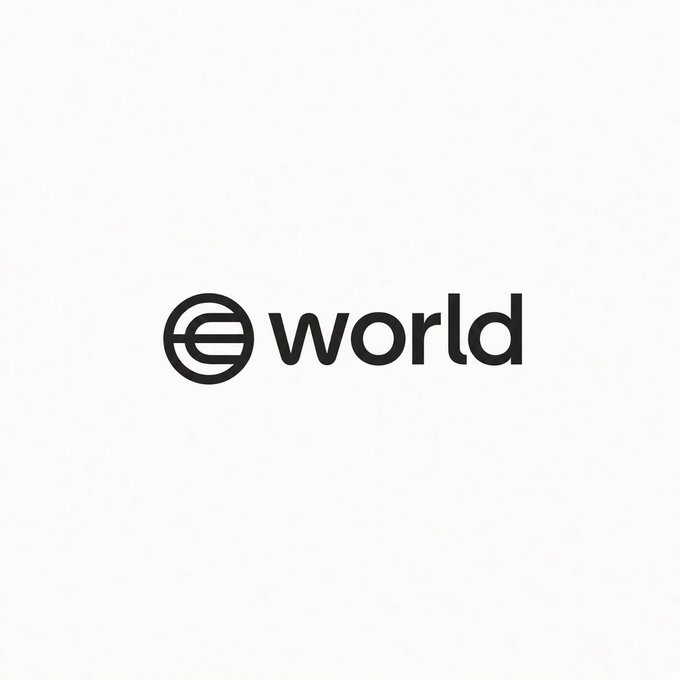 A minimalist logo design featuring a circular emblem with horizontal lines next to the word 'world' in lowercase black text on a white background.