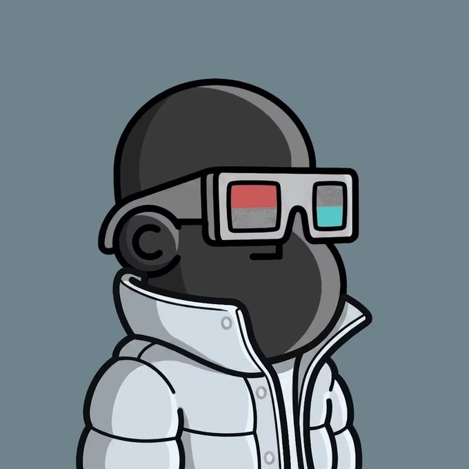 The image features a cartoon character wearing glasses, a jacket, and a scarf. The character appears to be a gorilla with a white face and black hair. The caption of the image reads "New @npconchain #NPCGOESHARD". This suggests that the image is related to an online community or social media platform where users can share their artwork, creations, or ideas in a creative and engaging manner.
