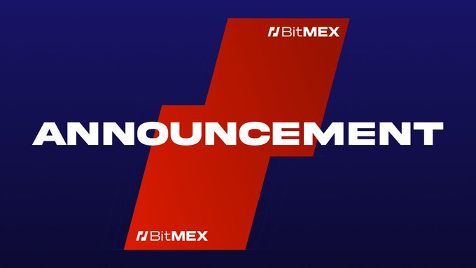 An 'ANNOUNCEMENT' graphic featuring the red BitMEX logo on a dark blue background.