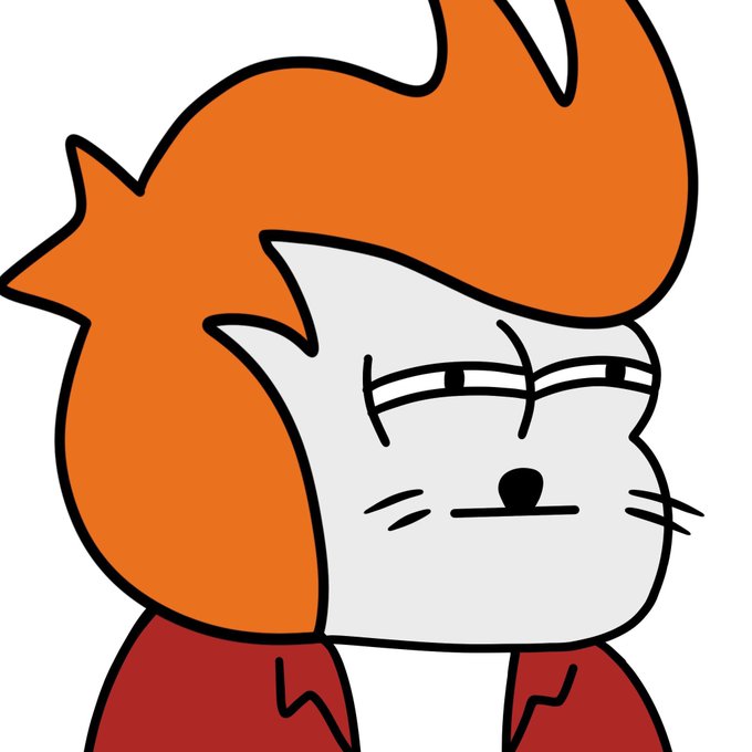 A cartoon illustration of a character with orange hair and a white face giving a deadpan expression while wearing a red shirt.