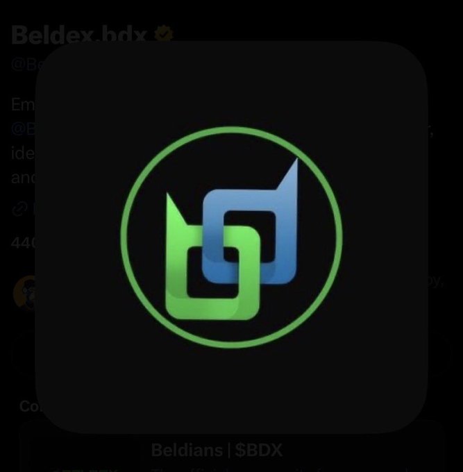Screenshot of a social media post showing the Beldex ($BDX) cryptocurrency logo in green and blue on a dark background, with text 'Beldians | $BDX' visible.