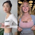 A side-by-side comparison image showing two women modeling AMPL and ANVL branded athletic crop tops.