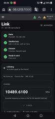 A smartphone screenshot of a messaging app showing a list of conversations and a balance of 10489.6100.