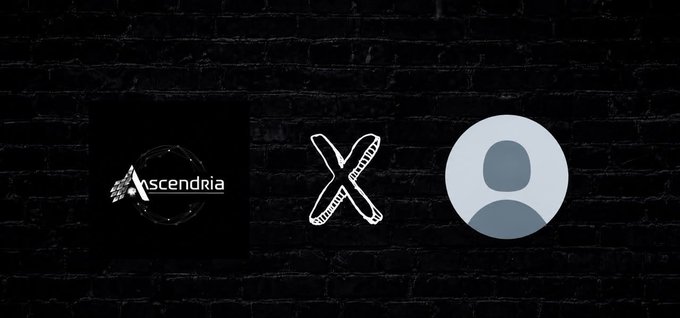 Three app icons displayed against a dark brick wall background: 'Ascendria' logo, an 'X' logo, and a profile icon.