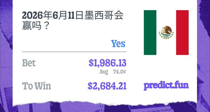 The image features a post with an advertisement for a game of chance, which includes a picture of the Mexican flag along with some text about the game. The post also contains a question asking if people want to play or win money based on the current odds.