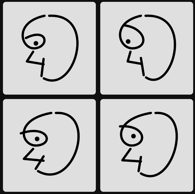 The image shows four identical black and white drawings of cartoon faces with only two eyes. The faces are arranged in a square formation, each within its own frame. In the bottom right corner, there's text that says "If you're new to the space, you'r in luck!!! With the market down, a RETRATO now costs around $10."