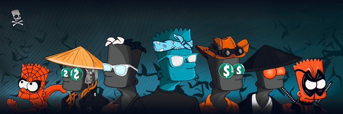 A lineup of cartoon fish characters dressed in various costumes, including a ninja, samurai, cowboy, wizard, and a character with a '$$$' sign, against a dark background.