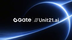 A dark promotional graphic with blue glowing arcs displaying the logos 'GoGate' and '#Unit21.ai'.