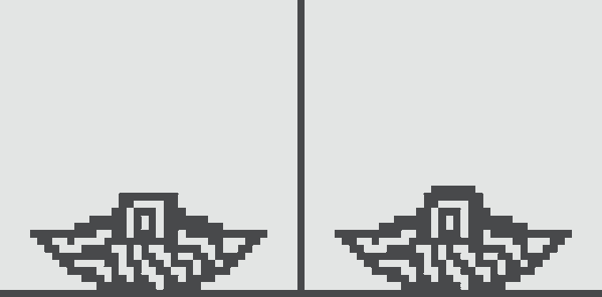 Two pixel art winged emblems with anchor symbols displayed side by side on a light gray background.