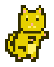 A pixel art illustration of a yellow hamster or gerbil with pink ears and nose.
