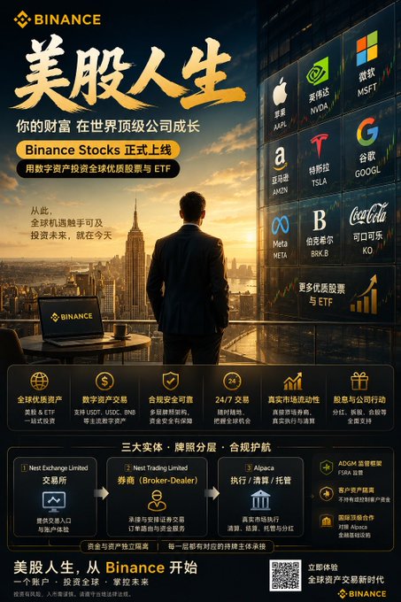 The image features a man standing at the top of a building, overlooking a city skyline with various buildings visible from his vantage point. The scene also includes an advertisement for Binance, which is a Chinese cryptocurrency exchange platform. The advertisement showcases the company's logo and its offerings in both English and Chinese, emphasizing their global reach and international presence.