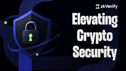 A dark graphic for "zkVerify" featuring a blue shield and padlock icon, with the headline "Elevating Crypto Security." The image's shield and lock imagery reinforces the post's message about the need for stronger verification beyond simple access credentials to prevent major exchange exploits.