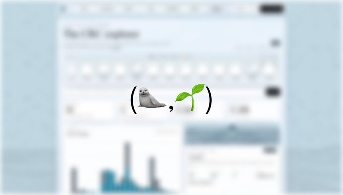 A blurred background of a weather application displaying temperature and forecast charts, overlaid with the text '(seal, sprout)' featuring a seal and a green plant emoji.