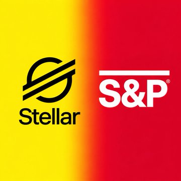 A split yellow and red background displays the 'Stellar' logo on the left and the 'S&P' logo on the right.
