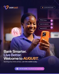 Promotional advertisement for Leadway Assurance featuring a smiling woman holding a phone with the tagline 'Bank Smarter. Live Better. Welcome to AUGUST' and the slogan 'The right insurance product. Just the better way.'